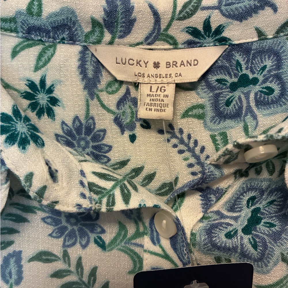 Lucky Brand NWT Green and White Floral Blouse - Picture 6 of 6
